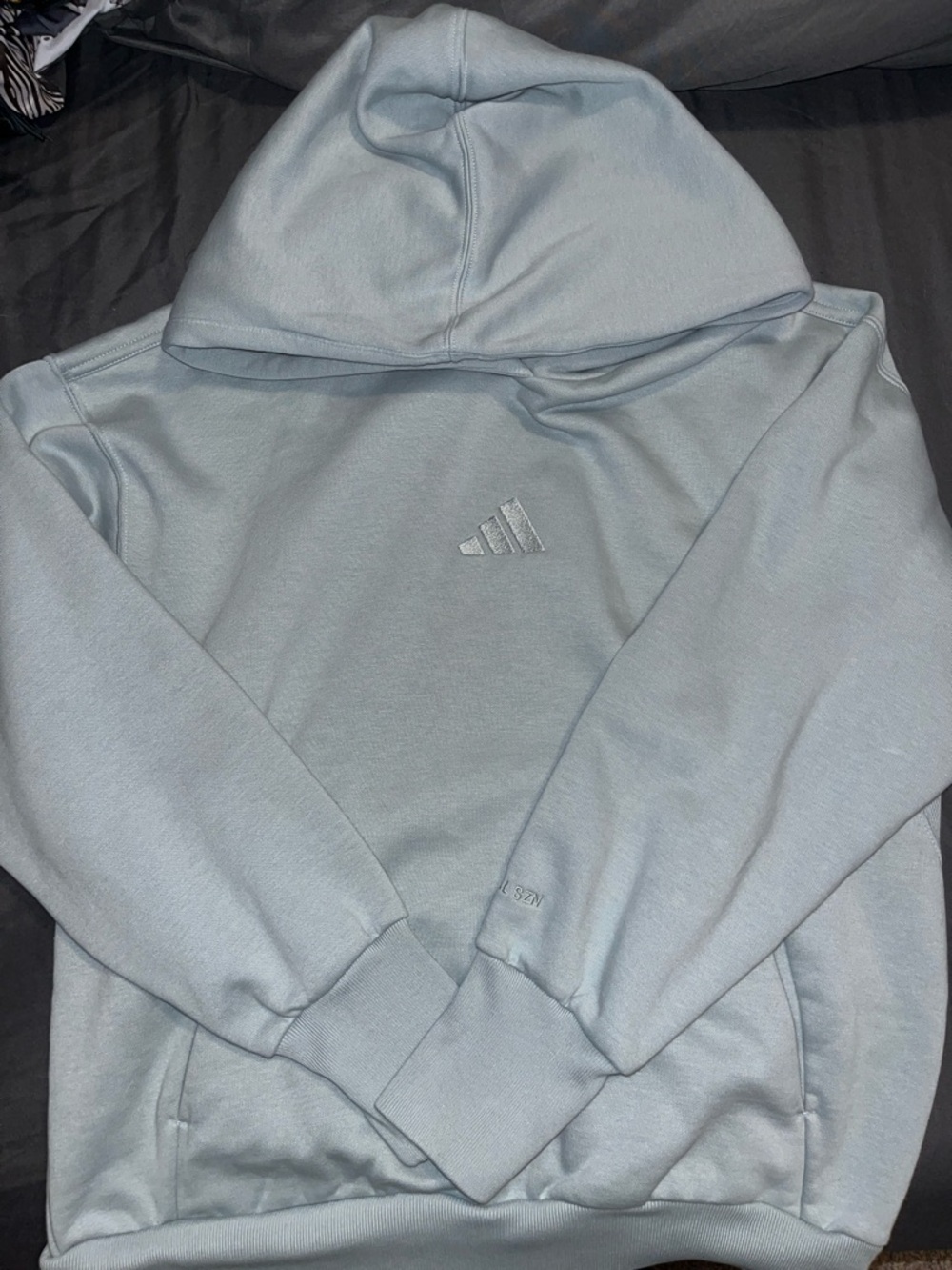 adidas Pale Blue Pullover Hoodie with Embroidered Logo